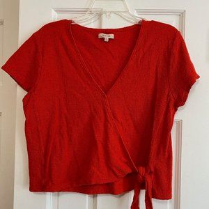 Madewell red cotton short-sleeved wrap top size L